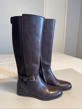 LAUREN by Ralph Lauren Barnehurst Tall Leather Riding Boots - Dark Brown 7